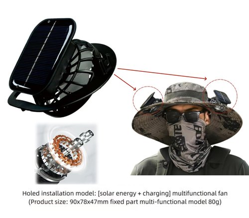 Lshnrd Wide Brim Solar Fan Outdoor Fishing Hat,Waterproof Hat with Two Solar Fan for Men/Women,Solar Fan Hat UPF50+, A3-black
