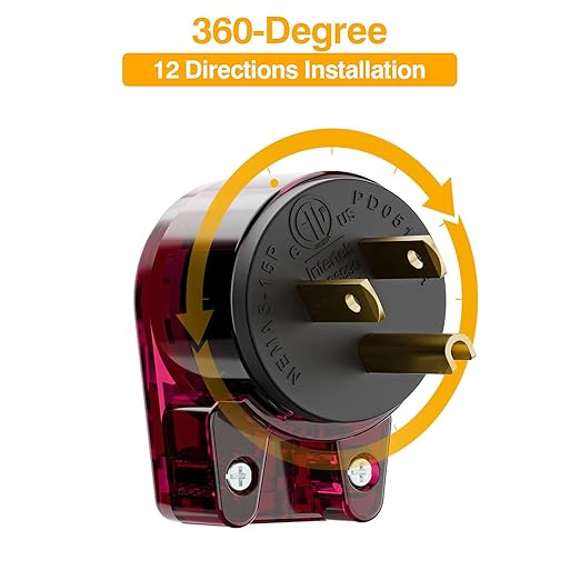 3 Pack ETL Certified Nema 5-15P 15A 125V Right Angle Plug, Red Color