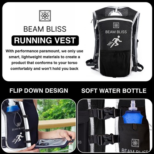 Running Vest for Men, Lightweight Womens Running Vest with 500ml Soft Flask, Adjustable Chest Straps Running Water Vest with 7 Pockets,Breathable Running Backpack for Trail Running, Marathons, Cycling