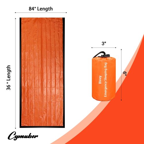 Emergency Sleeping Bag Survival Bag, Cymuber Portable Waterproof Thermal Bivy Sacks Tac Bivvy Bags,Camping Mylar Sleeping Bag Survival Gear Emergency Blankets Survival Shelter