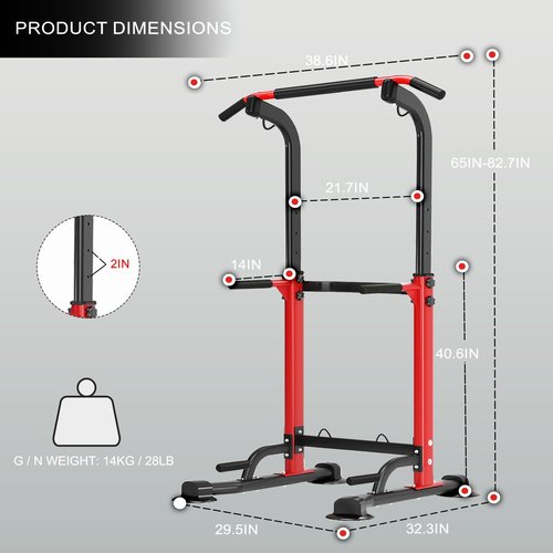Trlakepreble Power Tower Pull Up Bar,Pull-Up Rack Dip Station,Height Adjustable Multi-functional Home Strength Training Gym Equipment, Save Space,People Below 6 feet