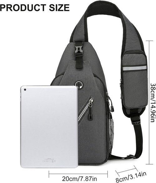 DOJUNS Crossbody Bags Sling Backpack, Sling Bag Cross body Shoulder Bag for Men and Women Chest Bag Travel Hiking Daypack (Dark Grey)