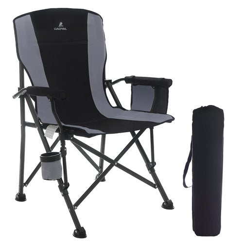 QAOYAL Camping Chairs for Adults, Heavy Duty Support 300 LBS Lawn Folding Chairs with Side Pocket & Cup Holder, for Camping, Fishing, Sports Event (Black&Grey)
