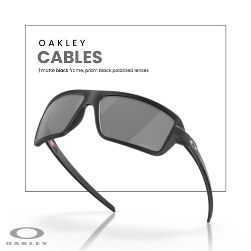 OAKLEY Cables OO9129 912902 63MM Matte Black/Prizm Black Polarized Rectangular Sunglasses for Men+ Bundle Accessory Leash Kit, Microfiber Pouch