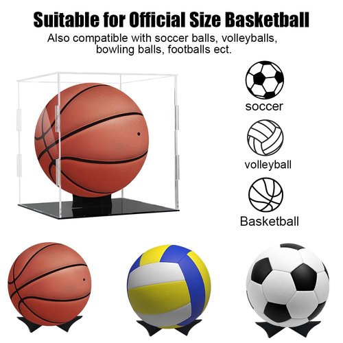 NETGOG Basketball Display Case Stand, Clear Acrylic Basketball Display Box with Removable Stand Holder Storage Dustproof Basketball Display Stand for Baseball Soccer Volleyball Collectibles