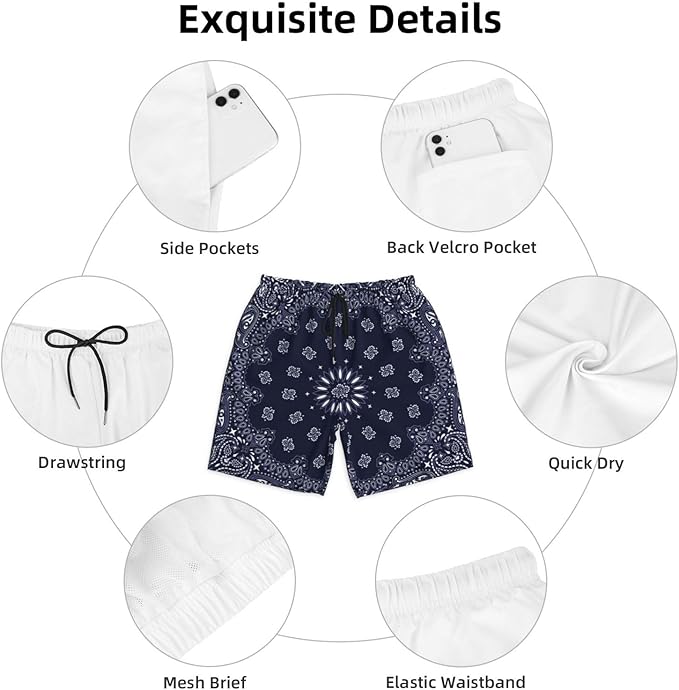 Mens Swim Trunks with Mesh Lining,Quick Dry Swimsuit Board Shorts Beach Pants Swimwear Bathing Suits