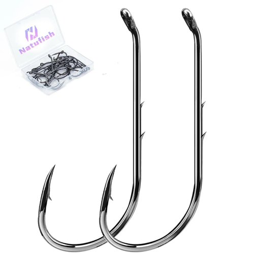 Natufish Baitholder Fishing Hooks 50Pcs Bait Holder Hooks Offset/Double Barbed/Long Shank/Down Eye for Soft Live Baits Saltwater(Size 4#)