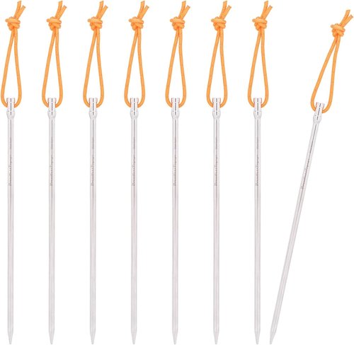 iBasingo 8 Pieces/lot Titanium Alloy Tent Nails Outdoor Camping Tent Stakes Lengthen Tent Pegs 20CM with Rope A-Ti4006P