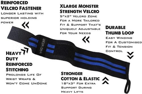 Elastic Wrist Wraps for Powerlifting, Strength Training, Bodybuilding, Cross Training, Olympic Weightlifting, Yoga Support - One Size Fits All
