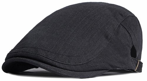 Xinveen Newsboy Hats for Men Flat Cap Cotton Adjustable Breathable Irish Cabbie Ivy Driving Hunting Hat Black