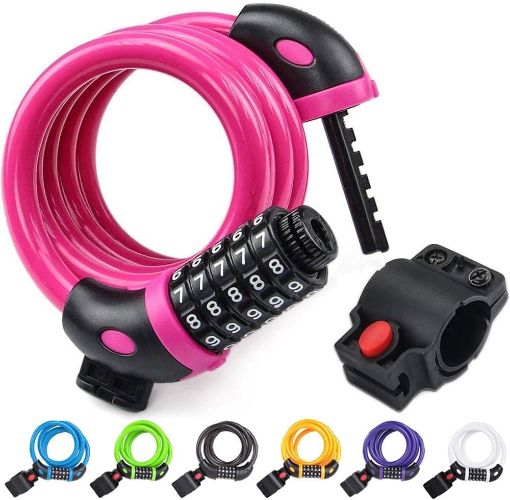 NDakter Bike Lock, 4/5.6 Feet Bicycle Cable, High Security 5 Digit Resettable Combination Coiling Bicycle Lock, Heavy Duty Anti Theft Cable with Mounting Bracket, 1/2 Inch Diameter (12mm)