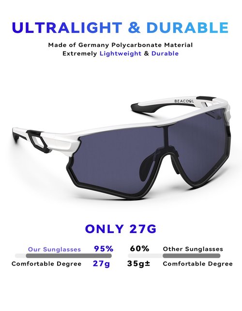 BEACOOL photochromic sunglasses sport (Black White - Photochromic Grey)