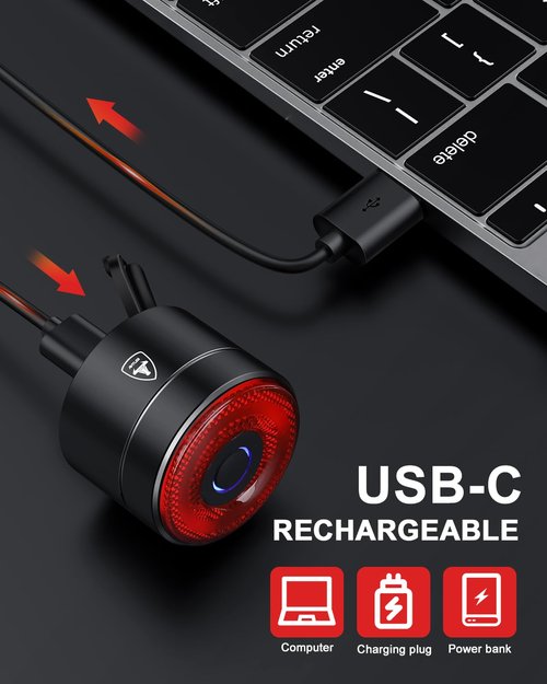 EQIIO Smart Bike Tail Light Brake Sensing Rear Lights, Bike Lights for Night Riding Rechargeable Auto On/Off, Ultra Bright Bicycle Light Waterproof, LED Cycling Safety Warning Taillight Accessories