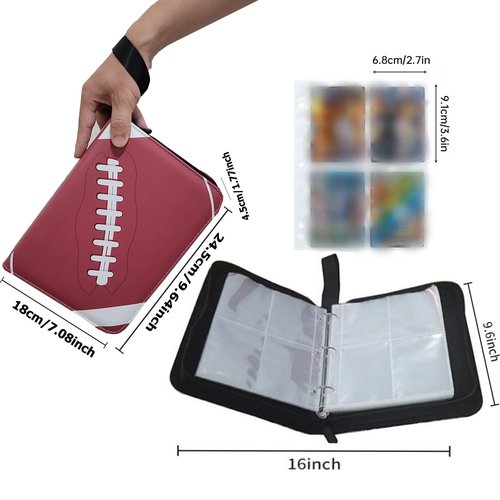 Cards Binder,400 Pockets Football Binder for Cards with 50 Removable Sleeves 4-Pocket Collection Binder, Trading Card Collector Zipper Album Holder