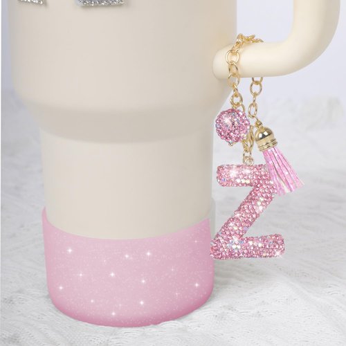 Pink Diamond Letter Charms Accessories For Handle Set,Bottom Protector for 40oz 30oz Stanley Cup Diamond Crown Straw Cover & Diamond Sticker (Z)