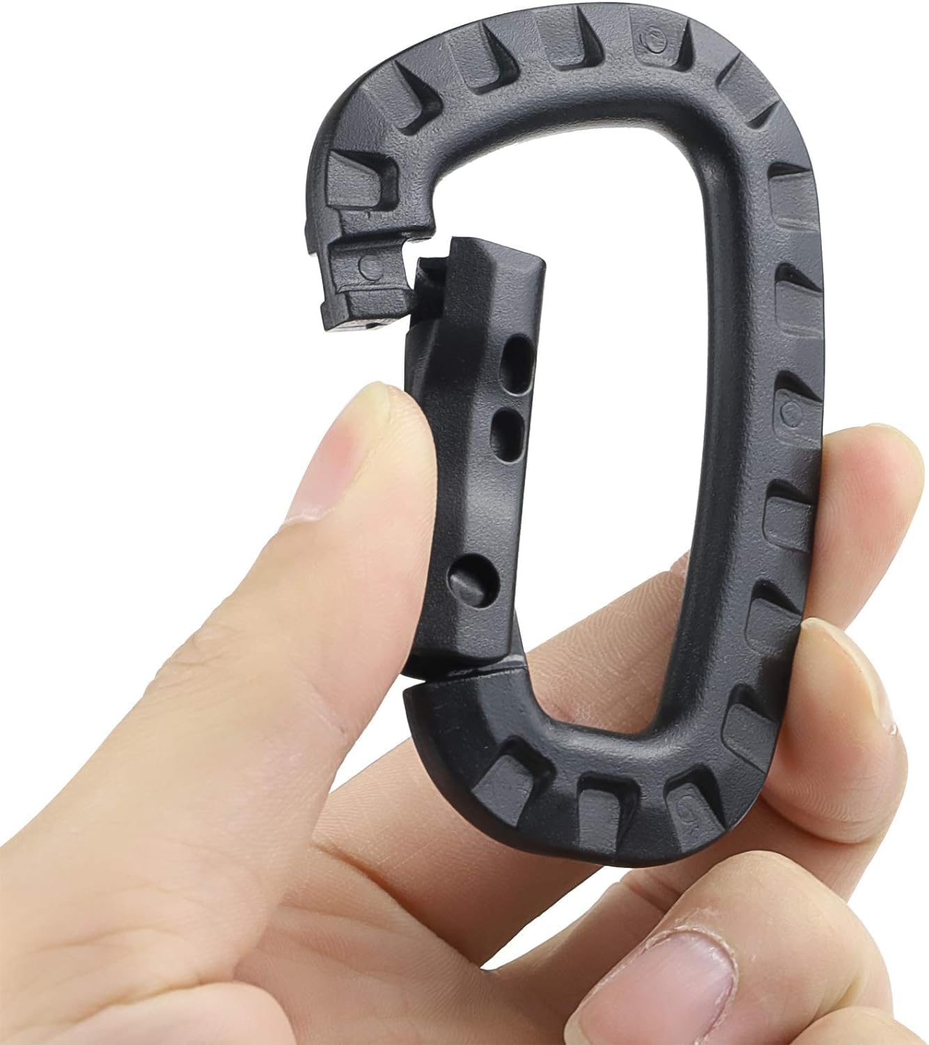 Tactical Carabiner Keychain - 10 Pack Hard Polymer Carabiners D Rings Light Weight Spring Snap Gear Clip Utility Hooks Backpack Hanging Buckle for Outdoor Travelling Camping Hiking Fishing Black