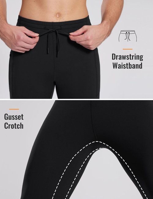 baleaf Men's Thermal Running Tights Winter Cycling Pants Fleece Lined Compression Leggings Zipper Pockets Cold Weather Gear Black XXL