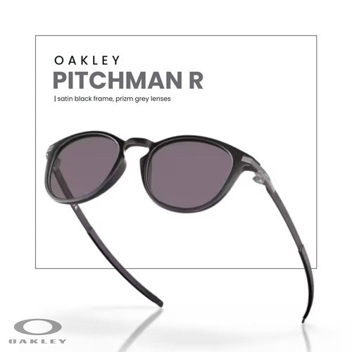 OAKLEY Pitchman R OO9439 943901 50MM Satin Black/Prizm Grey Round Sunglasses for Men+ Bundle Accessory Leash Kit, Microfiber Pouch