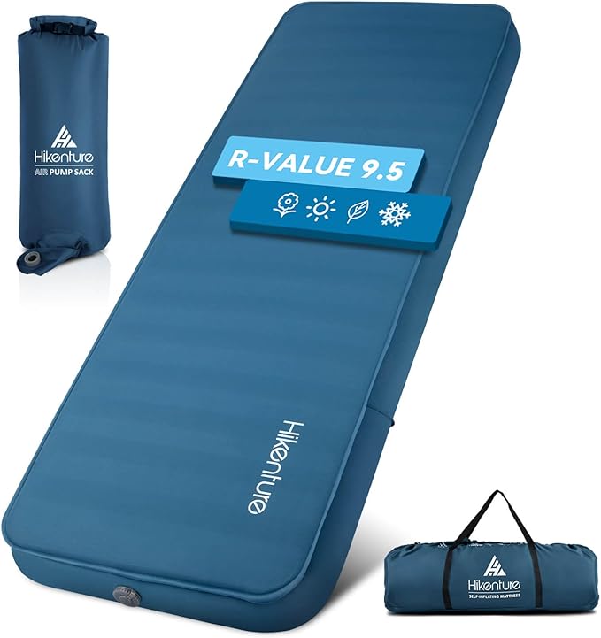 Hikenture 4 INCH Thick Self Inflating Sleeping Pad with 9.5 R Value, Comfort Plus Camping Mattress with Pump Sack, Inflatable Foam Insulated Camping Pad, Portable Camping Mat for 4-Season