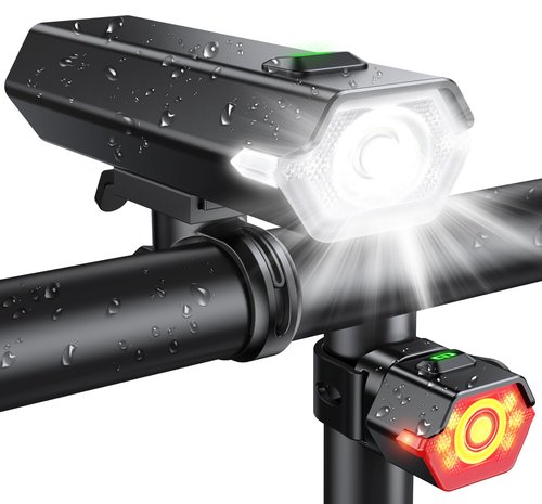 Cuvccn 1000 Lumen Super Bright Bike Lights, 4+6 Modes Rechargeable Bicycle Lights Front & Rear with Side Lights, IP65 Waterproof Scooter Accessories, Bike Headlight for Day/Night Riding Safety