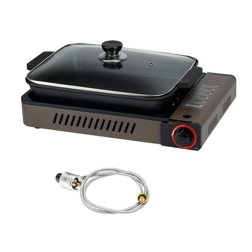 ONLYFIRE Butane Stove with Grill Pan, Portable Stove with Small Griddle & Lid, Camping Stove Instant Ignition, Camp Stove for Cooking, Patio Backyard, Camping, RV and Emergency Use, GS349
