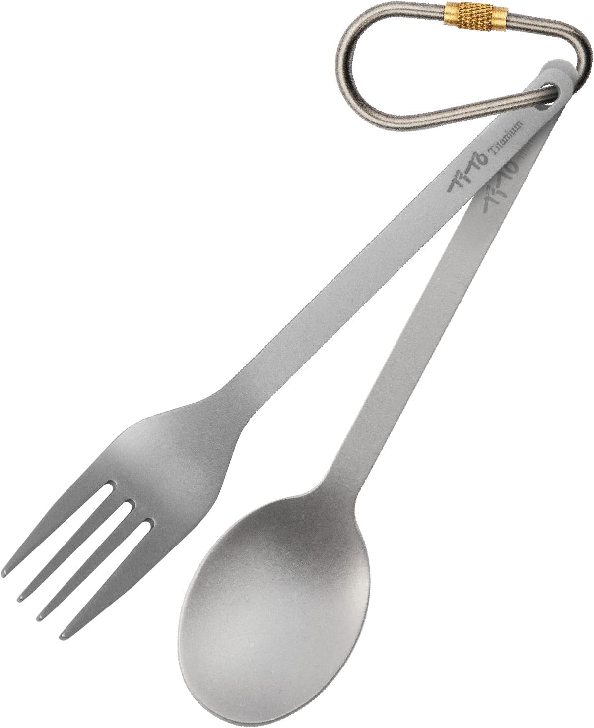 TiTo Titanium Camping Cutlery Set - Fork and Spoon With Carabiner Clip Ultralight Portable Titanium Flatware Safe Durable for Outdoor Hiking Backpacking