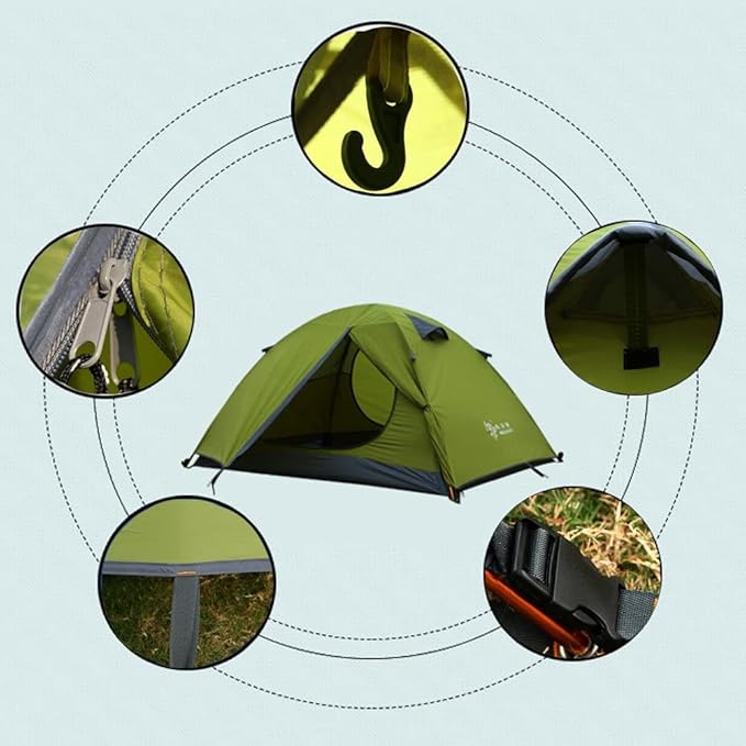 3-4 Season 2 3 Person Lightweight Backpacking Tent Windproof Camping Tent Awning Family Tent Two Doors Double Layer with Aluminum rods for Outdoor Camping Family Beach Hunting Hiking Travel