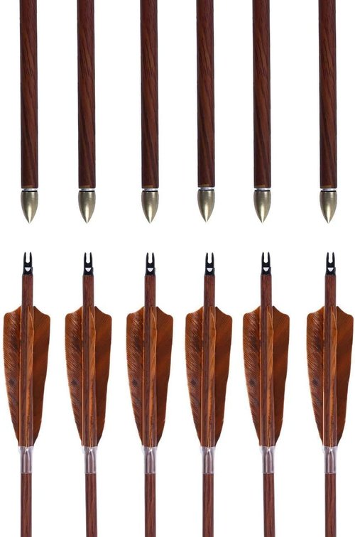 Archery 31-Inch Carbon Hunting Arrows, 4-Inch Turkey Feather Fletching with Replaceable Points, Targeting Practice Arrows Spine 500 for Recurve & Traditional Bows