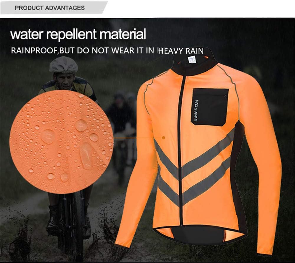 WOSAWE Men's High Visibility Cycling Wind Jacket Water Resistance Reflective Windbreaker