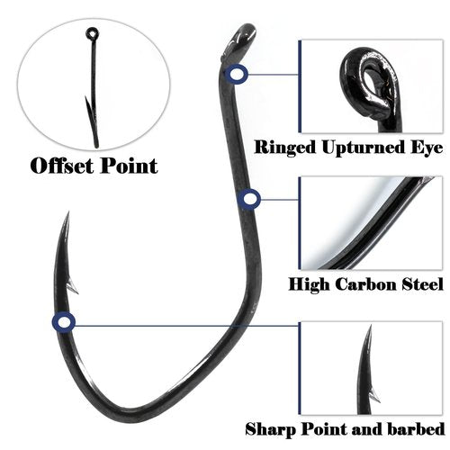 FishTrip Catfish Hooks Big River Hooks, 25pcs Live Cut Bait Fishing Hook for Catfishing Flathead Saltwater Freshwater (4/0)