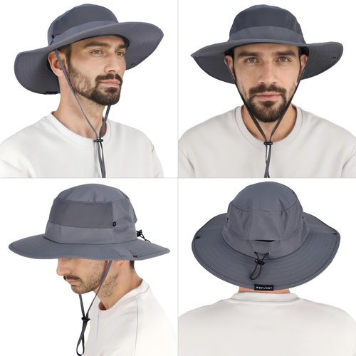 Sun Hats for Men Women Wide Brim Bucket Hat UPF 50+ Ponytail Boonie Hat Packable UV Protection Hiking Beach Fishing Safari