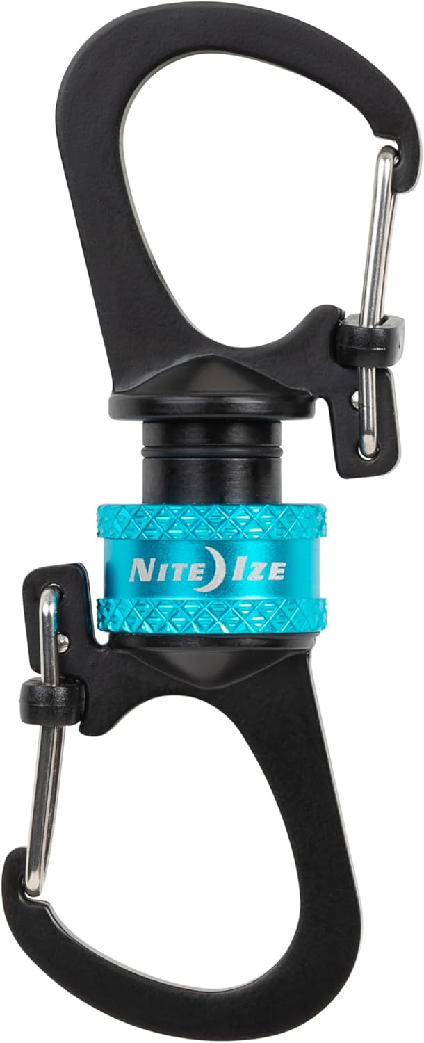 Nite Ize SlideLock 360 Degree Magnetic Locking Dual Carabiner - S-Biners with Twist-to-Lock Collar - Magnetic Carabiner Keychains for Keys, Camping Accessories & More - Blue