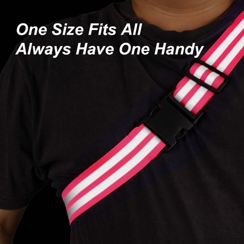 Little World Reflective Belt, Reflective Running Gear Elastic Reflective Sash (2, Pink, Black)