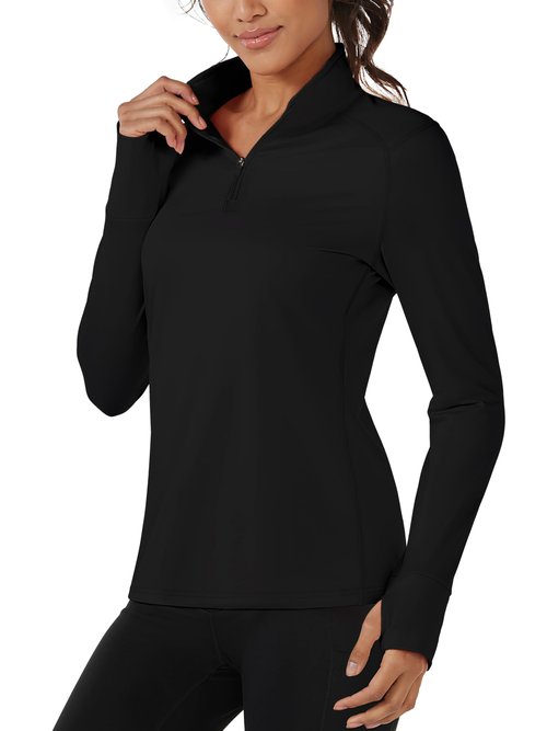 TACVASEN Women's Fleece Pullover Quarter Zip Sweatshirt Thermal Shirts Long Sleeve Running Tops Black,S