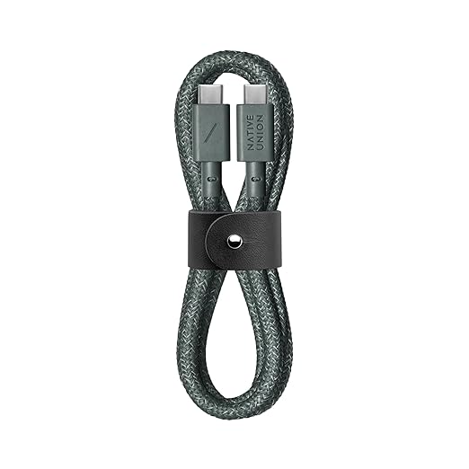 Native Union Type-C Belt Cable - USB-C to USB-C 4ft Ultra-Strong Charging Cable Compatible with iPhone 16, 16 Plus, 16 Pro, 16 Pro Max, iPad Pro, iPad Air, Samsung S24, Flip 6, Fold 6 (Slate Green)