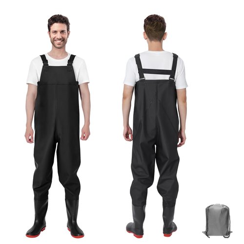 YAOYAO LAND Fishing Waders with Boots for Men Waterproof Wader Pants PVC Waterproof Wader Pants Ideal for Fly Fishing (BLACK, M13)