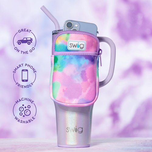 Swig Life Mega Mug Pouch, Water Bottle Bag with Adjustable Strap, Water Bottle Fanny Pack with Zippered Phone Pocket, Tumbler Accessories (Cloud Nine)