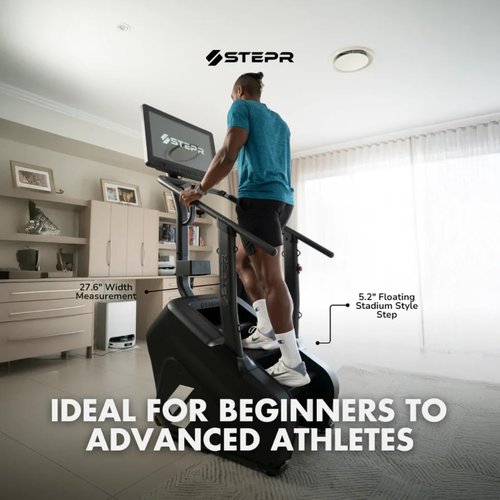 STEPR+ Stair Master with 27" Touchscreen, Commercial Grade Stairmaster Machine for Home, 140 Steps/Min, Bluetooth & WiFi Stepper Machine, Resistance Band Attachments, Mobile App, 375 lb Capacity