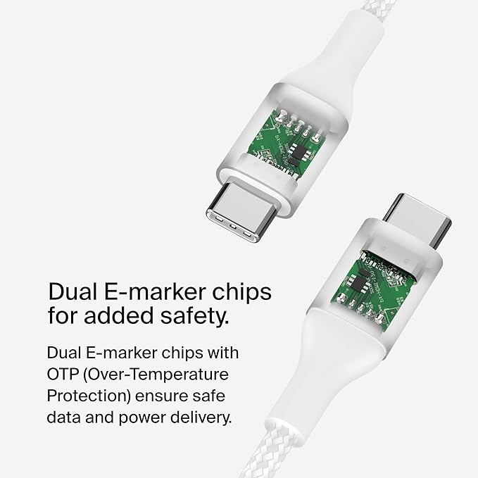 Belkin USB C to USB C Cable, 3.3ft, 240W - Type C Charger, iPhone Charger Cord, Fast Charging for iPhone 16, Galaxy S25, Pixel 9, MacBook, Chromebook, iPad Pro, Switch Steam Deck - White