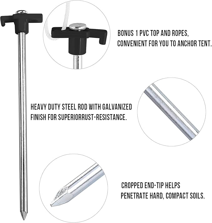 ABCCANOPY Tent Stakes 11" Camping Tent Stakes, 10pc-Pack (Black)