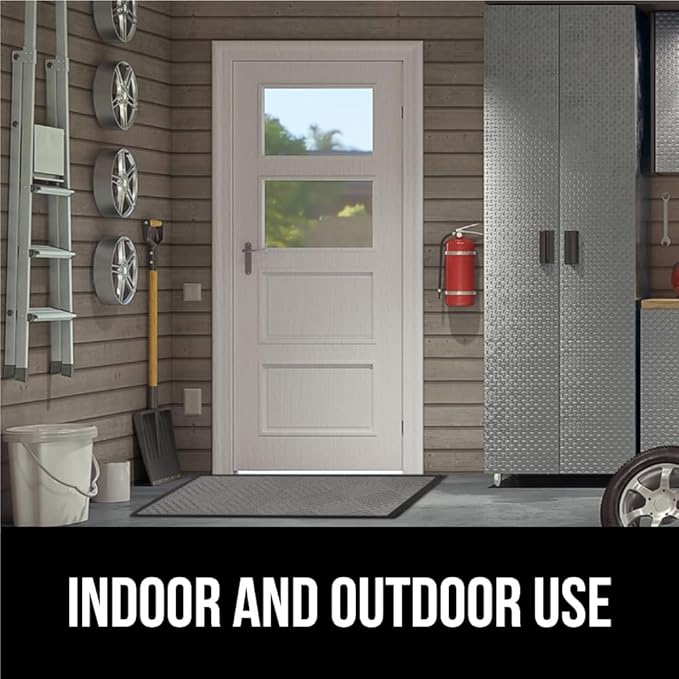 GORILLA GRIP 100% Waterproof All-Season WeatherMax Doormat, Durable Natural Rubber, Stain and Fade Resistant, Low Profile, Indoor Outdoor Door Mats, Easy Clean Patio Entrance Mat, 23x35, Steel Diamond