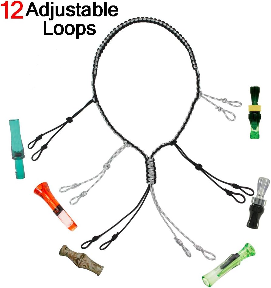 PSKOOK Duck Call Lanyard Paracord Hunting Goose Calls 12/16/20 Adjustable Loops Outdoor Predator Gear for Pheasant Waterfowl Hand Braided Necklace