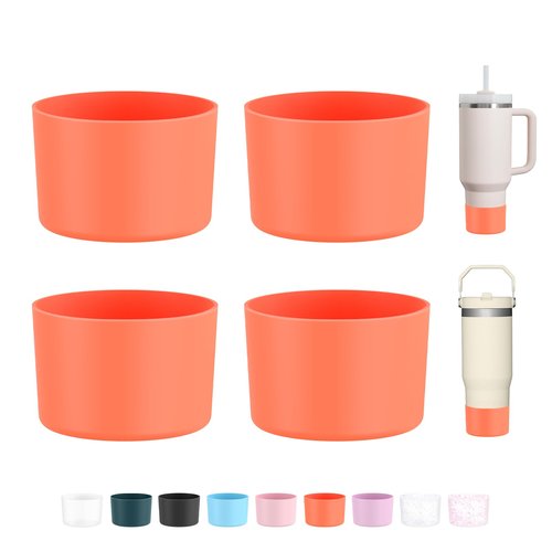 Cafezi 4 Pack Anti-Slip Silicone Boot for Tumblers, Protector Sleeve Cover Boots Accessories for Water Bottle, Fit 30/40/50 oz Tumblers, Dishwasher Safe, BPA-Free, Coral Orange