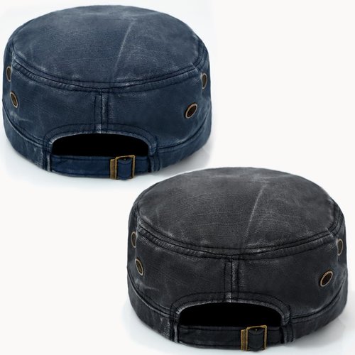YeeHeen Cadet Army Hat 2 Pieces Flat Top Cap Unisex Military Hat for Women Men Black E + Navy E