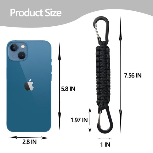 Snnshun 5-Pcs Paracord Keychain,Keychain with D-ring carabiner,Braided Umbrella Rope Key chain,Dangling Key Lanyard (black)