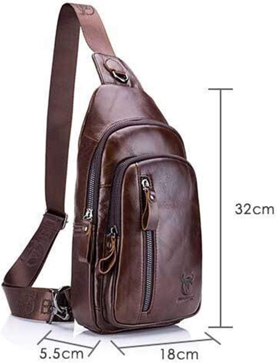 Sling Bag, Leather Chest Bag Crossbody Shoulder Business Backpack Outdoor Coffee