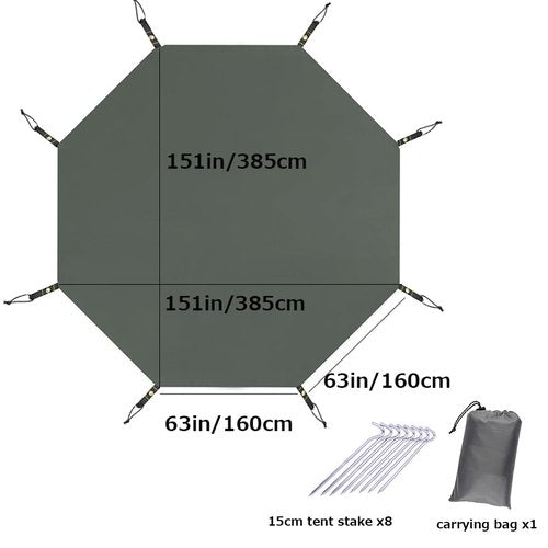 Farfly Waterproof Camping Tarp, Tent Footprint, Heavy Duty Tent Floor Saver, Octagon Ground Sheet Mat, Grey 151x151in