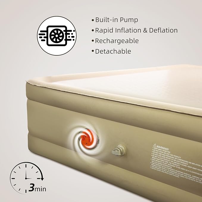 Twin XL Air Mattress with USB Rechargeable Built-in Pump, Wireless Inflatable Airbed, FlexWeave Tech for 1100 lbs Enhanced Support, Portable for Home & Camping, Leak Proof Design, Carry Bag
