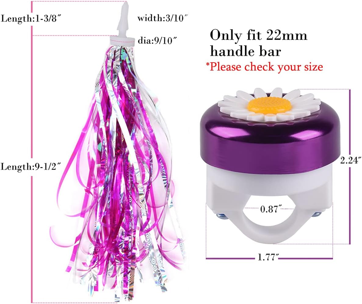 U-LIAN Kids Streamers and Bike Bell for Girls-1 Pack Flower Bicycle Bell with 2 Pack Handlebar Streamers Scooter Tassels for Children's Bike Accessories