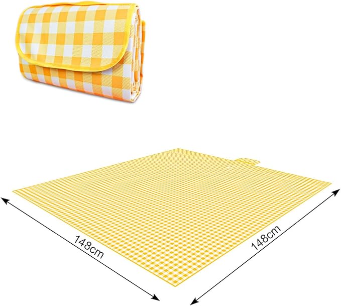 ZHUYNXIR Extra Large Picnic, Waterproof Blanket, Gingham Picnic Mat for Beach, Camping Grass Picnic Blankets. (Yellow 58x58 inch)